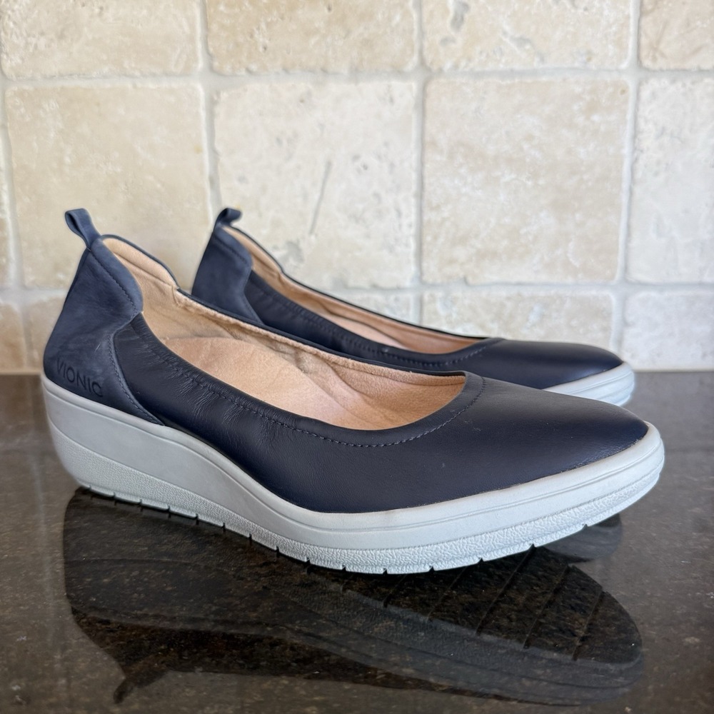 Vionic Jacey Wedge Navy Blue 9 Slip On Comfort Shoes Casual Career